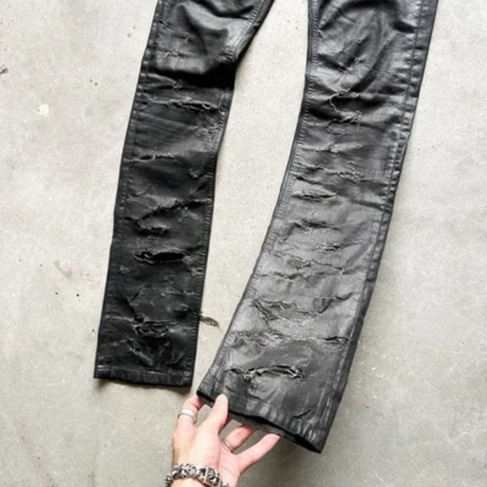 Dior Men's Black Skinny Jeans Waxed And Distressed Black 32w Heidi Slimane Rick - Picture 11 of 12